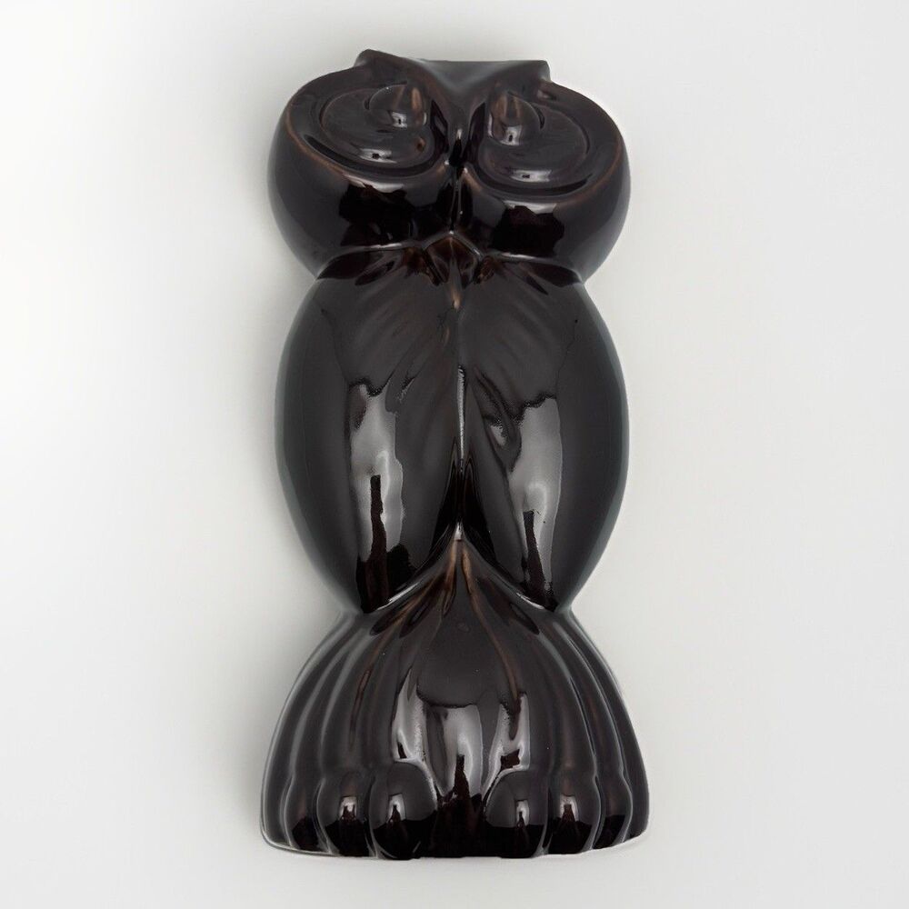 Vintage MCM Ceramic Owl Figurine Glossy Dark Brown 12” Mid Century Modern Decor